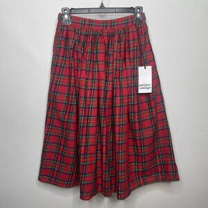 Unique Vintage Red Tartan Plaid Cotton Pleated Swing Skirt